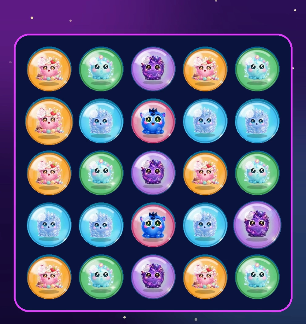 Marcelo Go: tablero de burbujas de colores con personajes